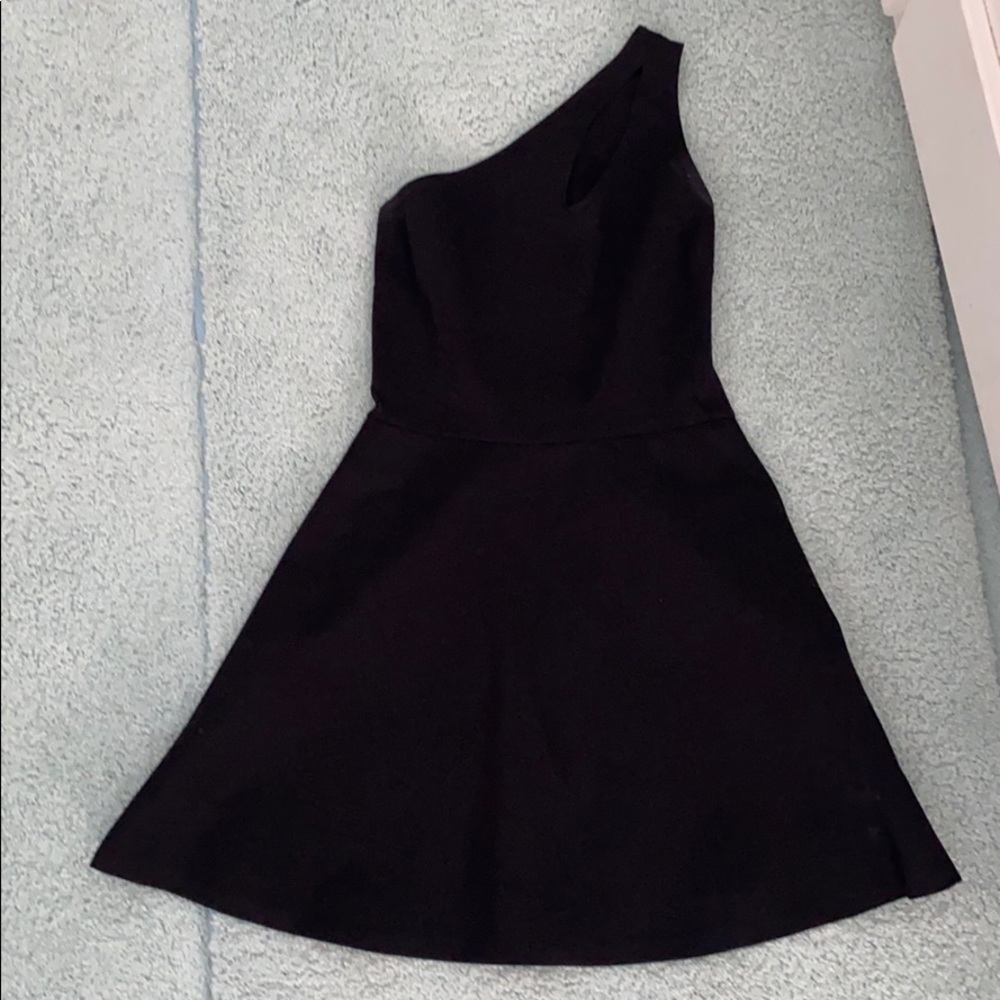 Black one shouldered black flare dress